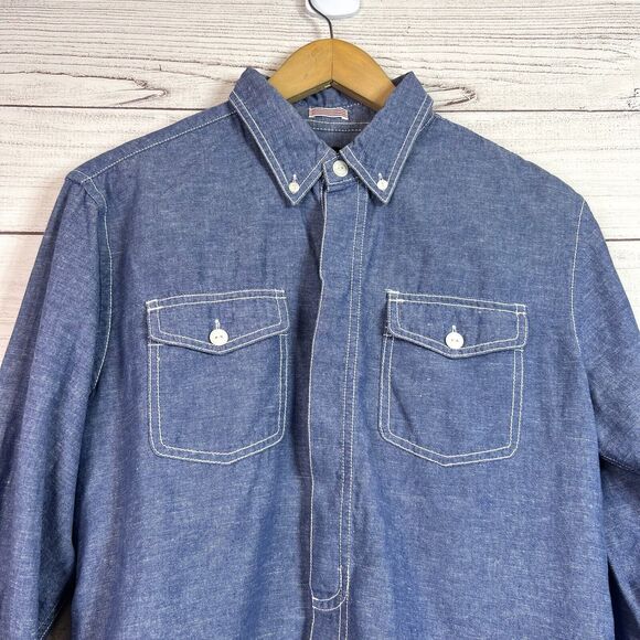 Burkman Bros Denim Chambray Long Sleeve Button Down Shirt Size M Linen Blend - Picture 2 of 9